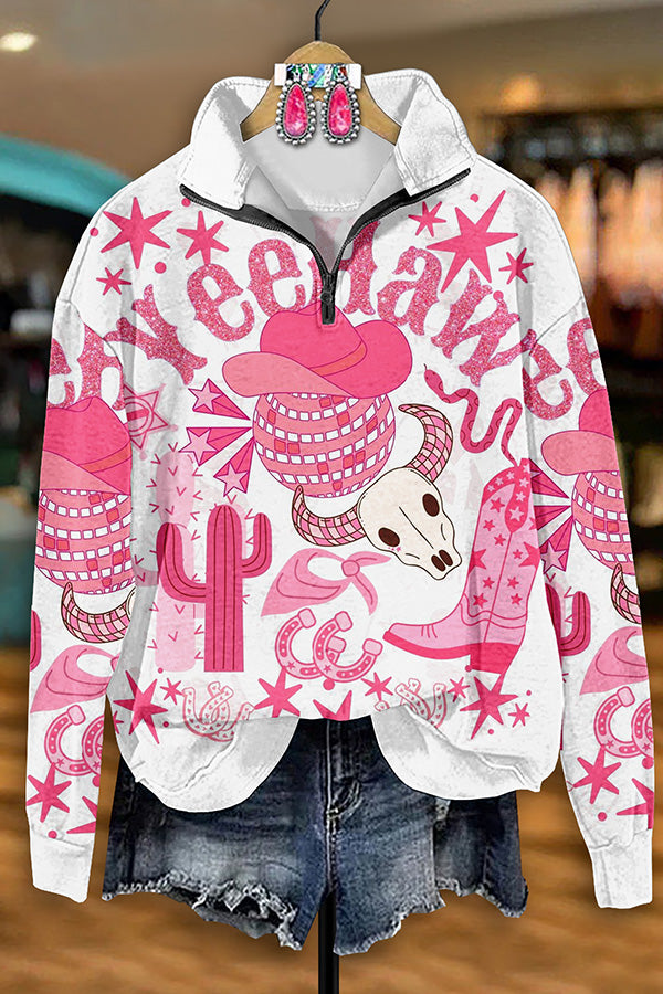 Vintage Western Yeelaw Print Zip-Up Sweatshirt