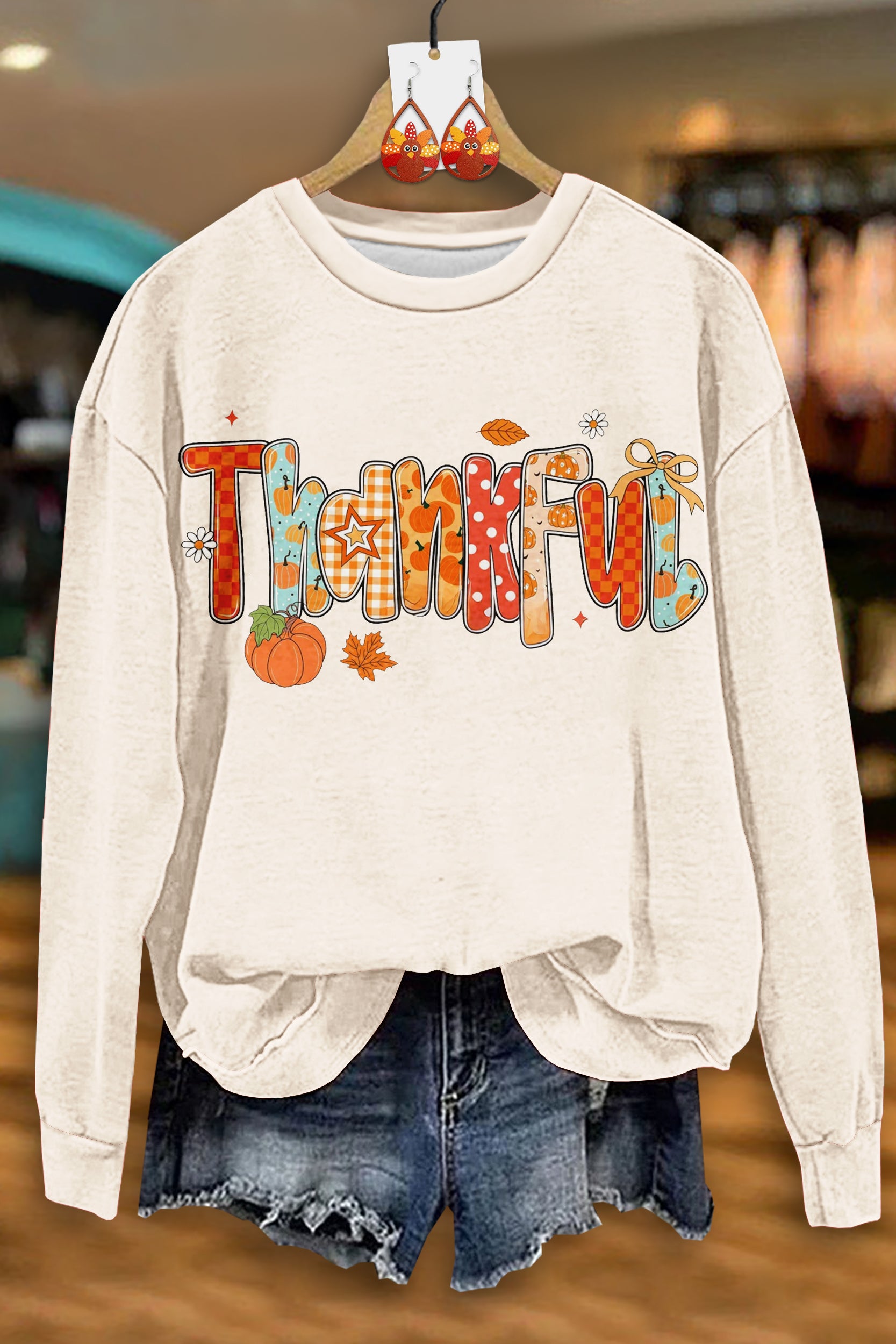 Cute Thanksgiving Print Sweatshirt