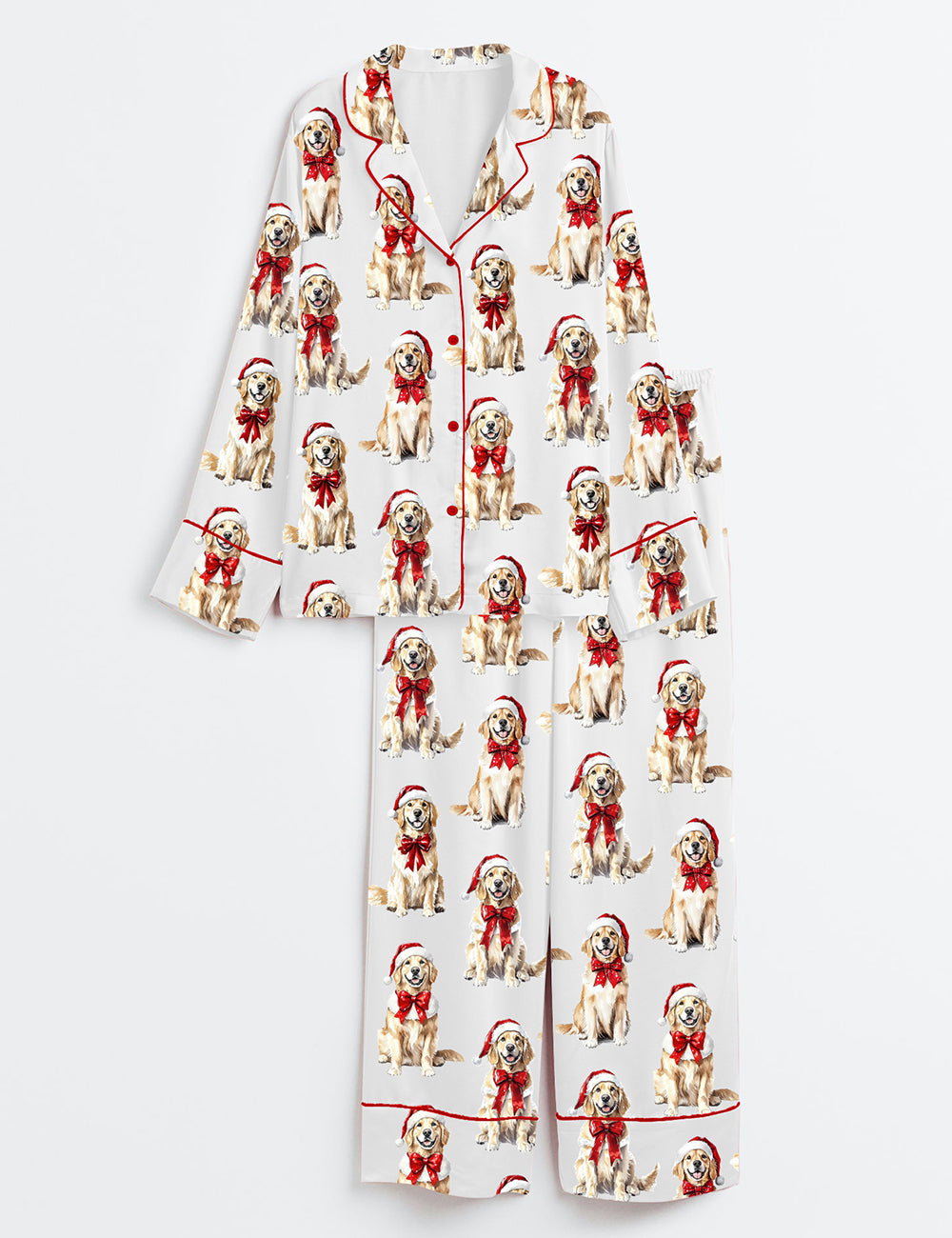 Christmas Golden Retriever Long Sleeve Satin Pajama Set