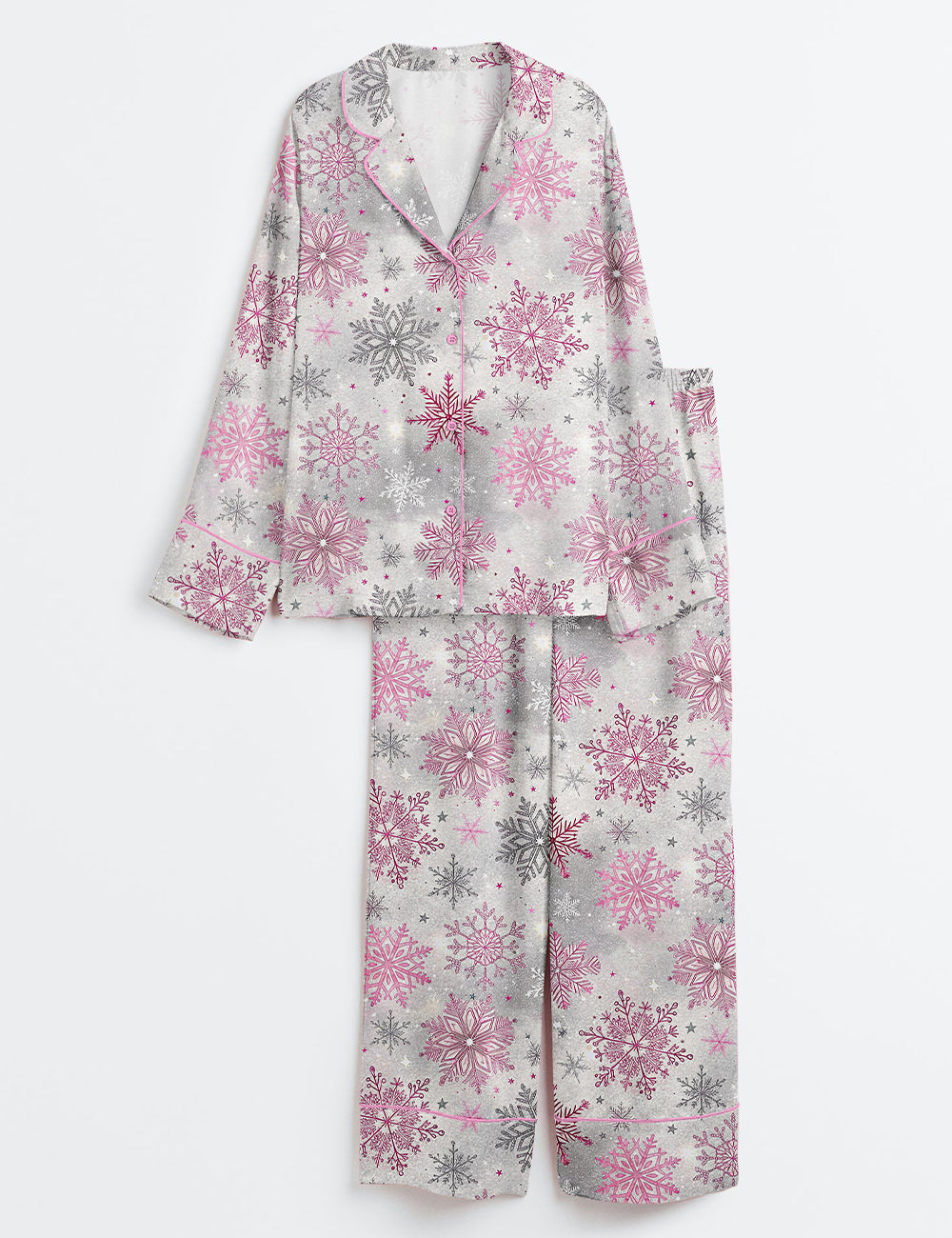 Christmas Snowflake Long Sleeve Satin Pajama Set