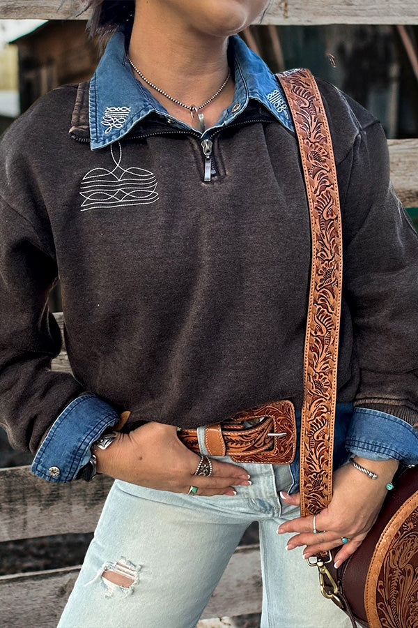 Vintage Boot Stitched Quarter Zip Pullover Sweatshirt