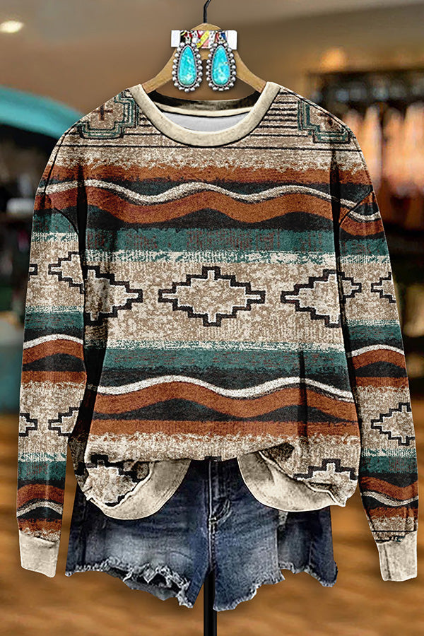 Retro Western Aztec Print Sweatshirt