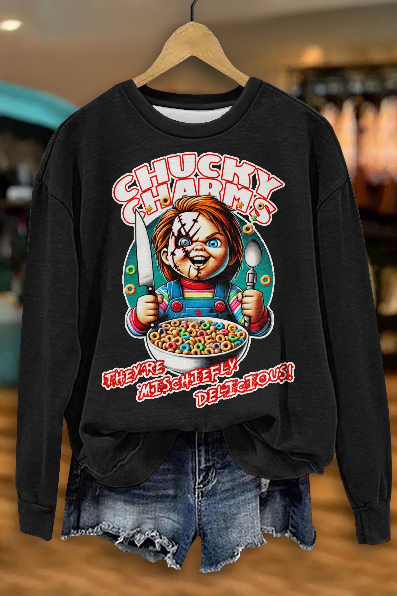 Halloween Chucky Charms Print Sweatshirt