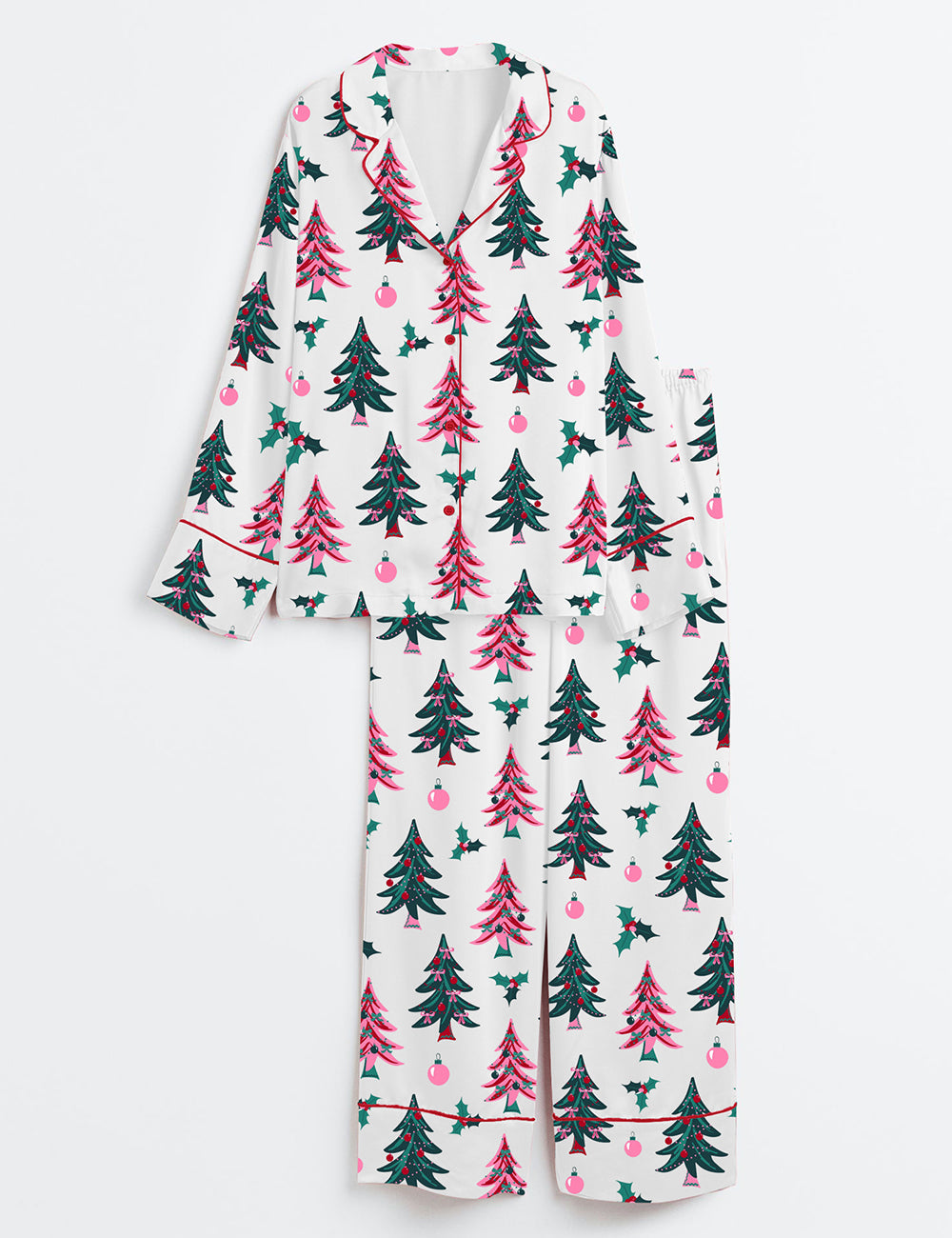 Women's Christmas Tree Long Sleeve Satin Pajama Set