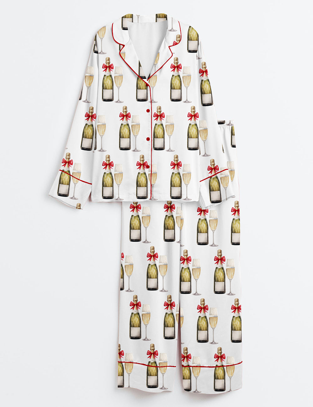 Christmas Champagne Eat Drink And Be Merry Long Sleeve Satin Pajama Set