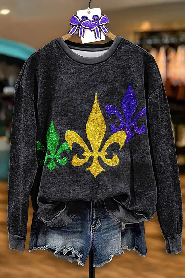 Vintage Mardi Gras Print Sweatshirt