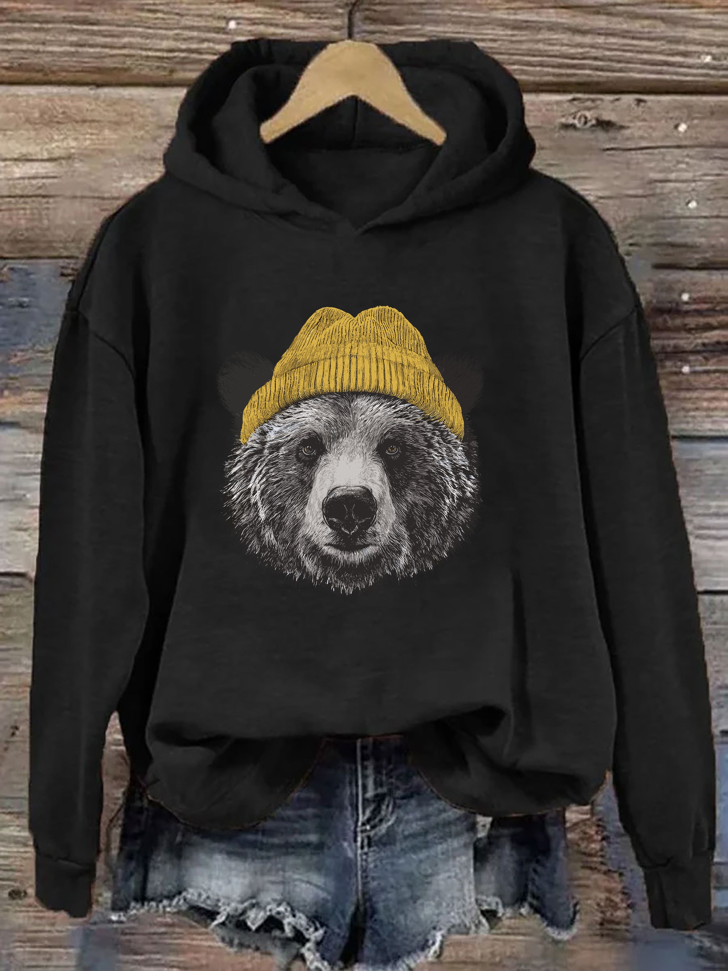 Grizzly Bear in Beanie Hoodie
