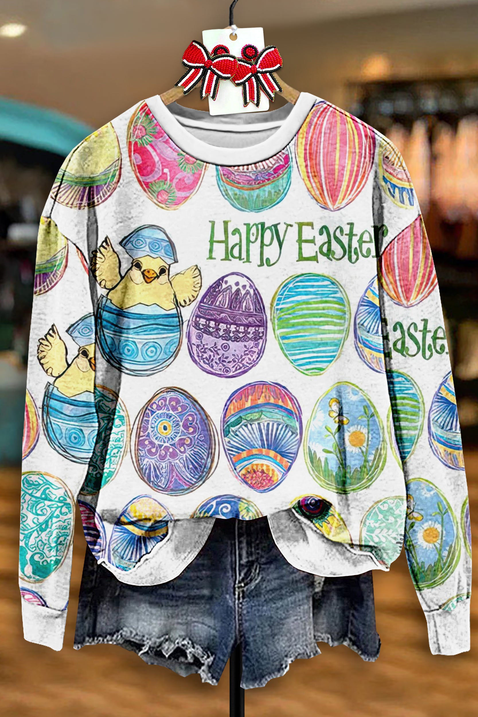 Vintage Easter Bunny Print Sweatshirt