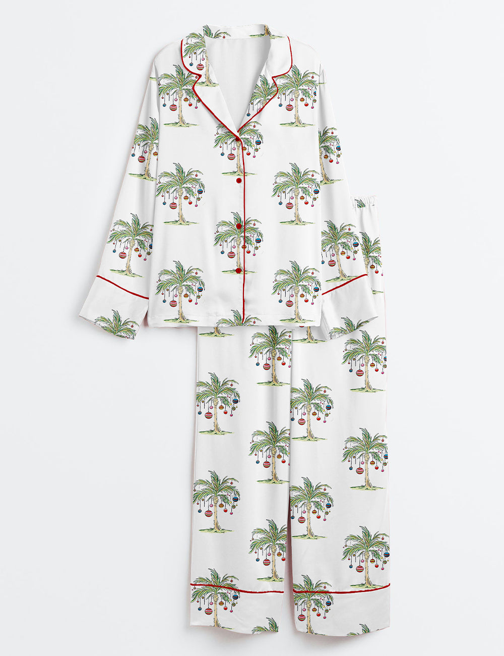 Tropical Christmas Aloha Holiday Beach Santa In July Hawaiian Print Long Sleeve Satin Pajama Set