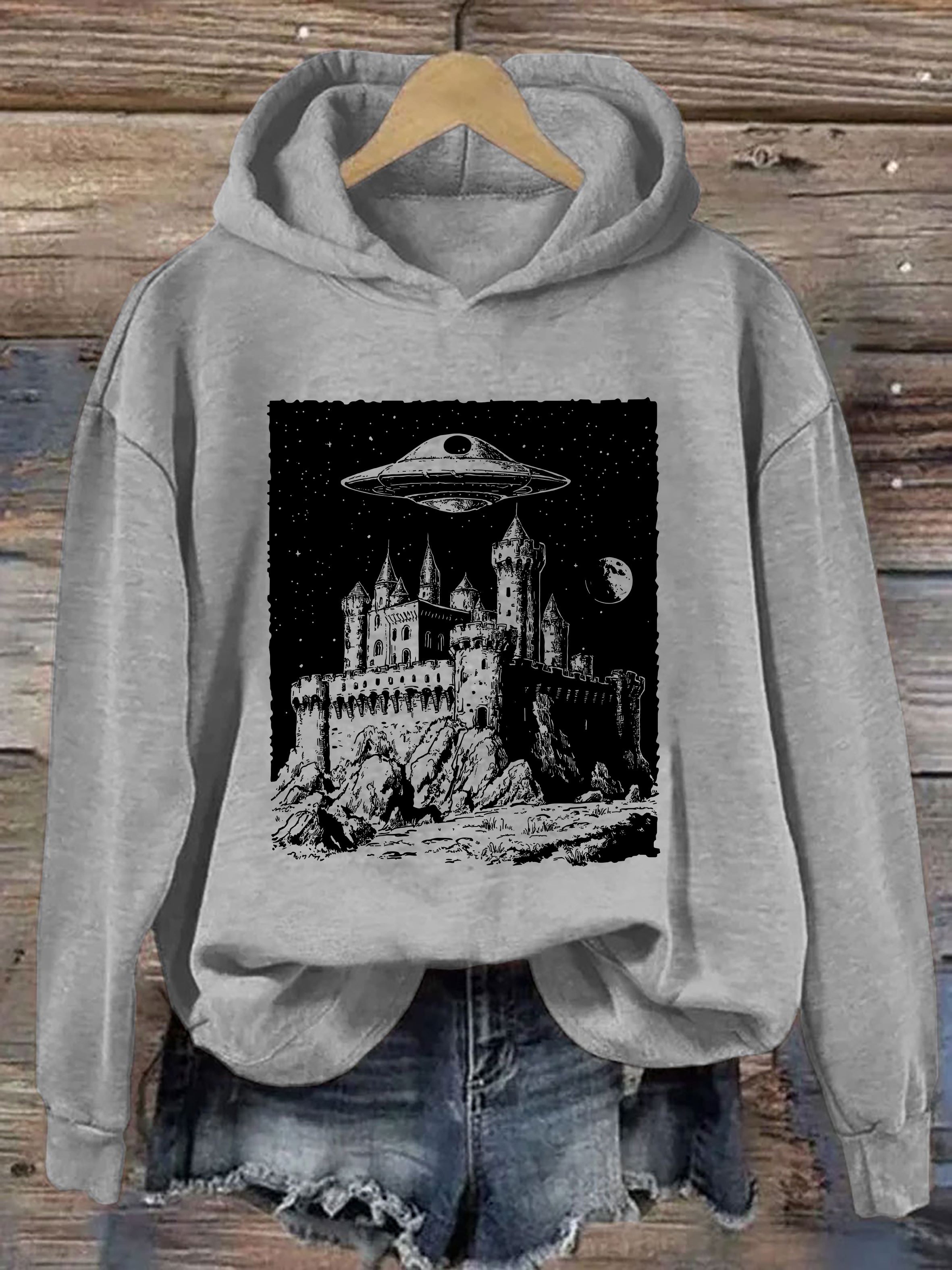 UFO Castle Vintage Graphic Hoodie