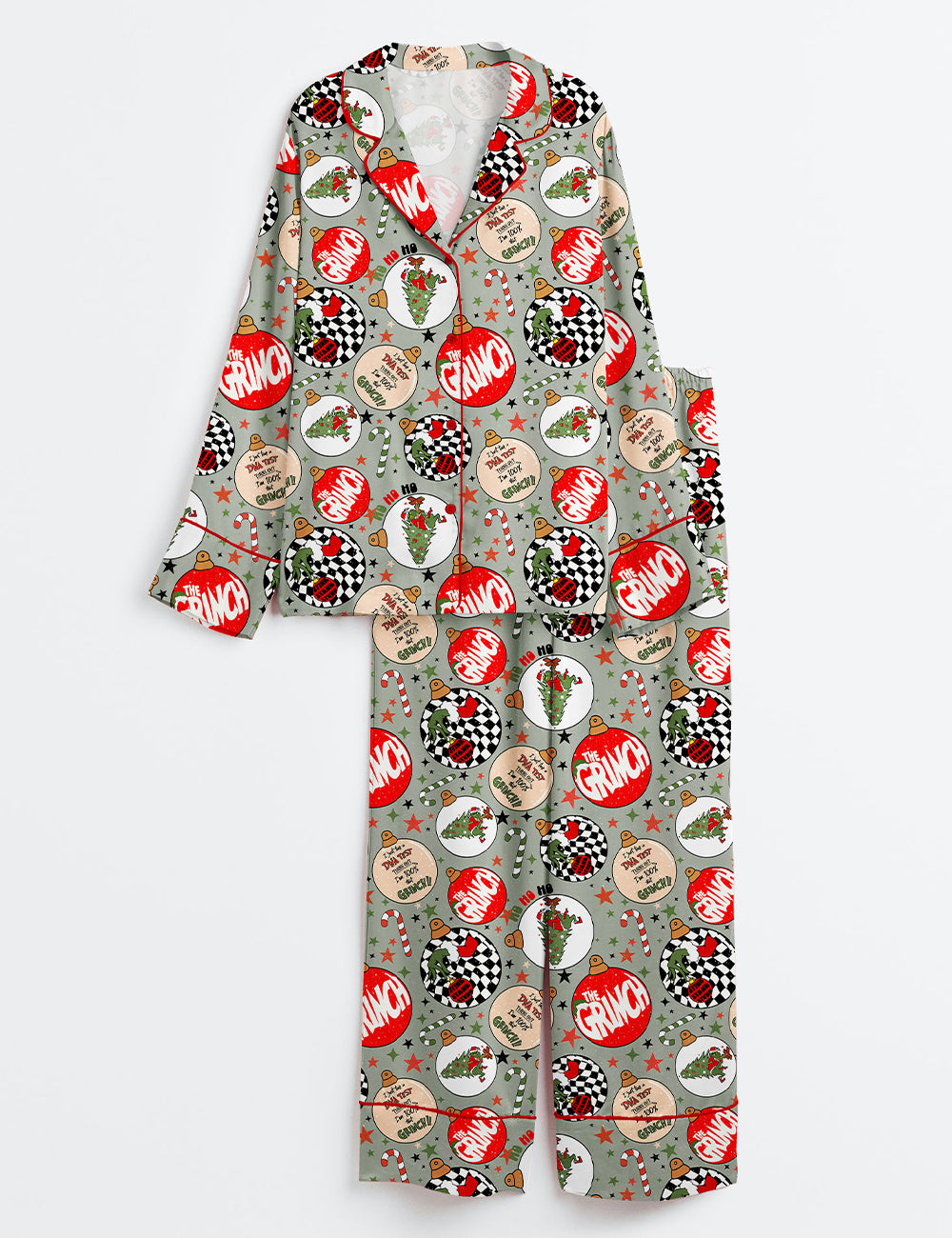 Christmas Grinch Hate Christmas You're A Mean One Long Sleeve Satin Pajama Set