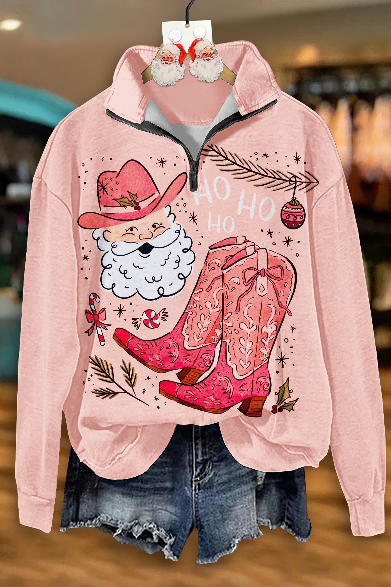 Christmas Boots Santa Zip-Up Sweatshirt