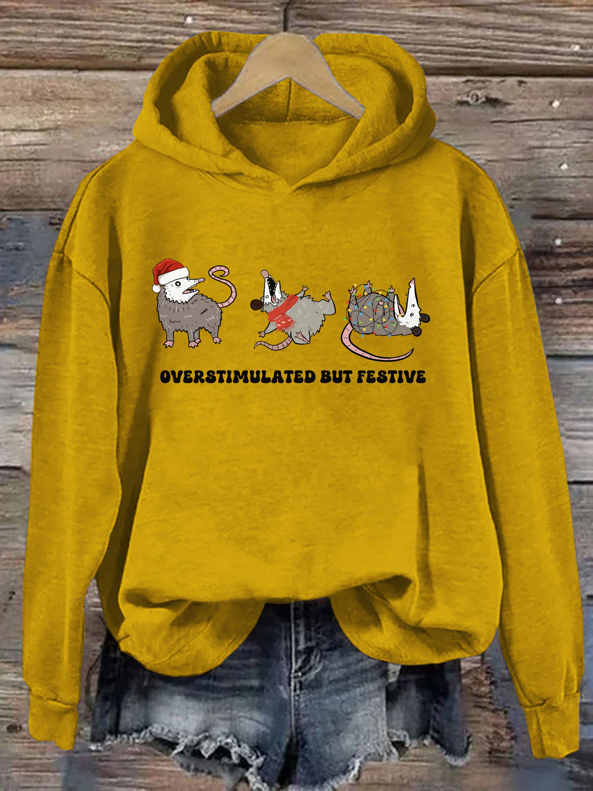 Overstimulated But Festive Possum Christmas Hoodie