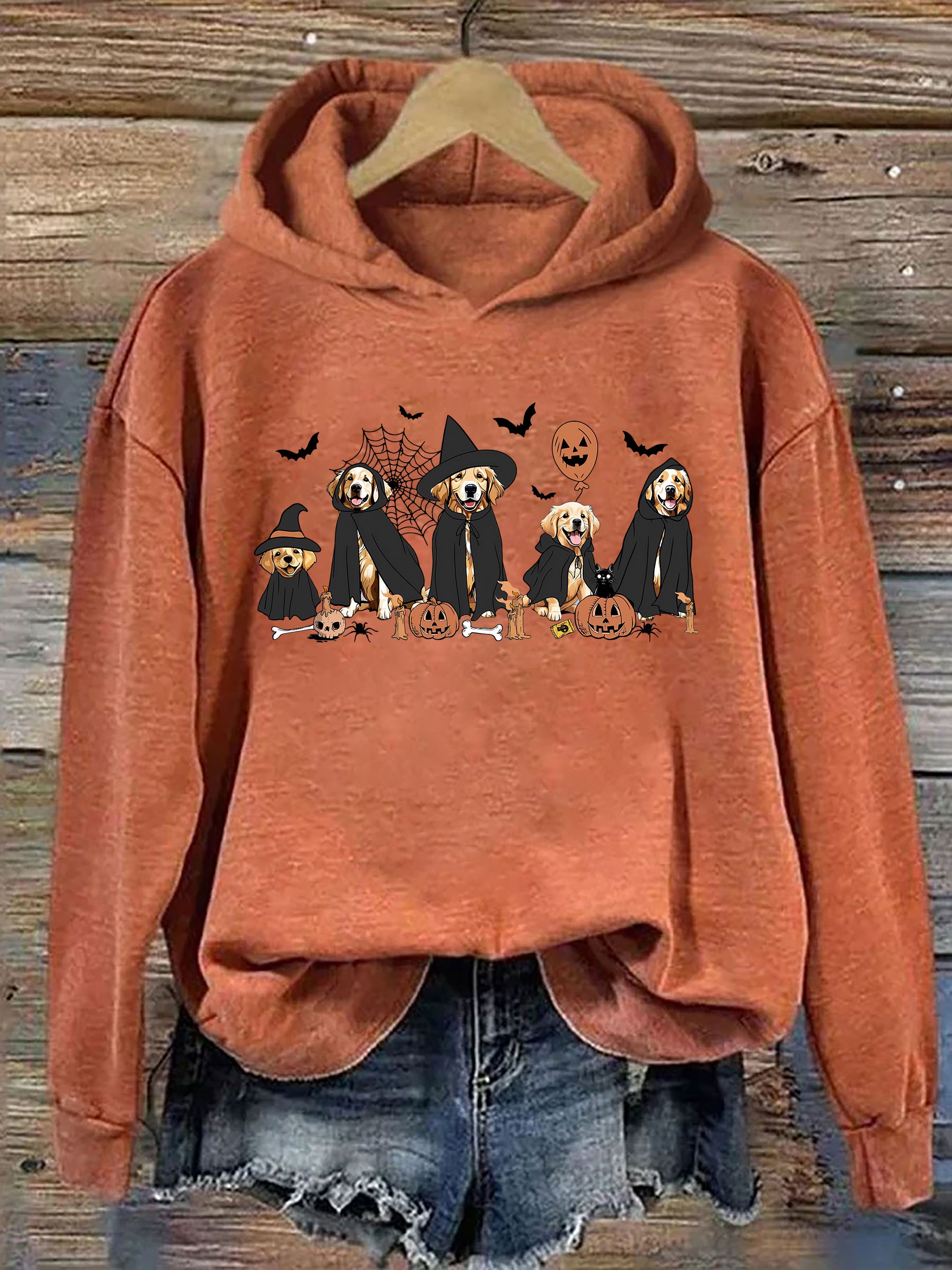 Ghost And Witch Golden Retriever Halloween Hoodie