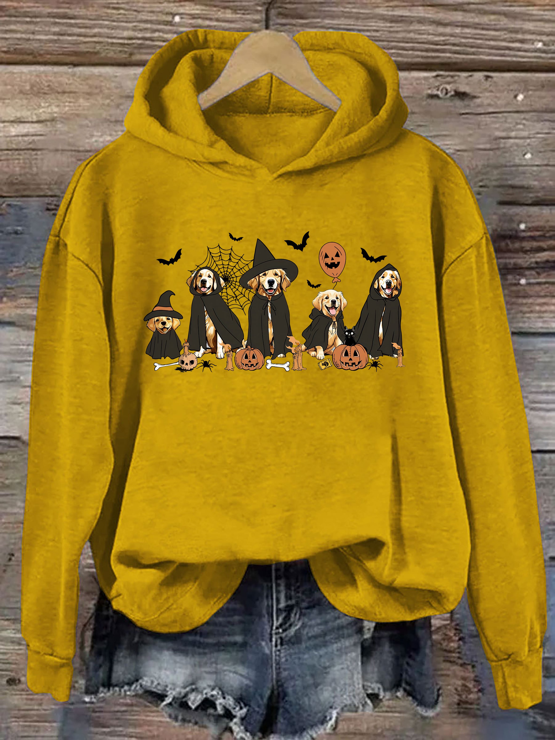 Ghost And Witch Golden Retriever Halloween Hoodie