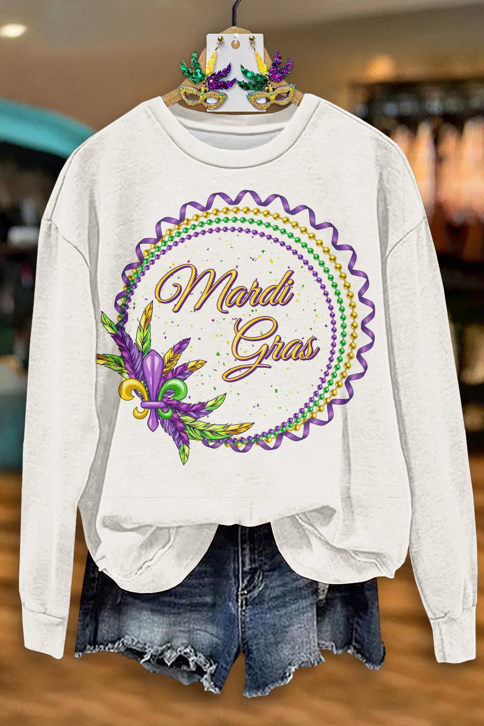 Casual Mardi Gras Print Sweatshirt
