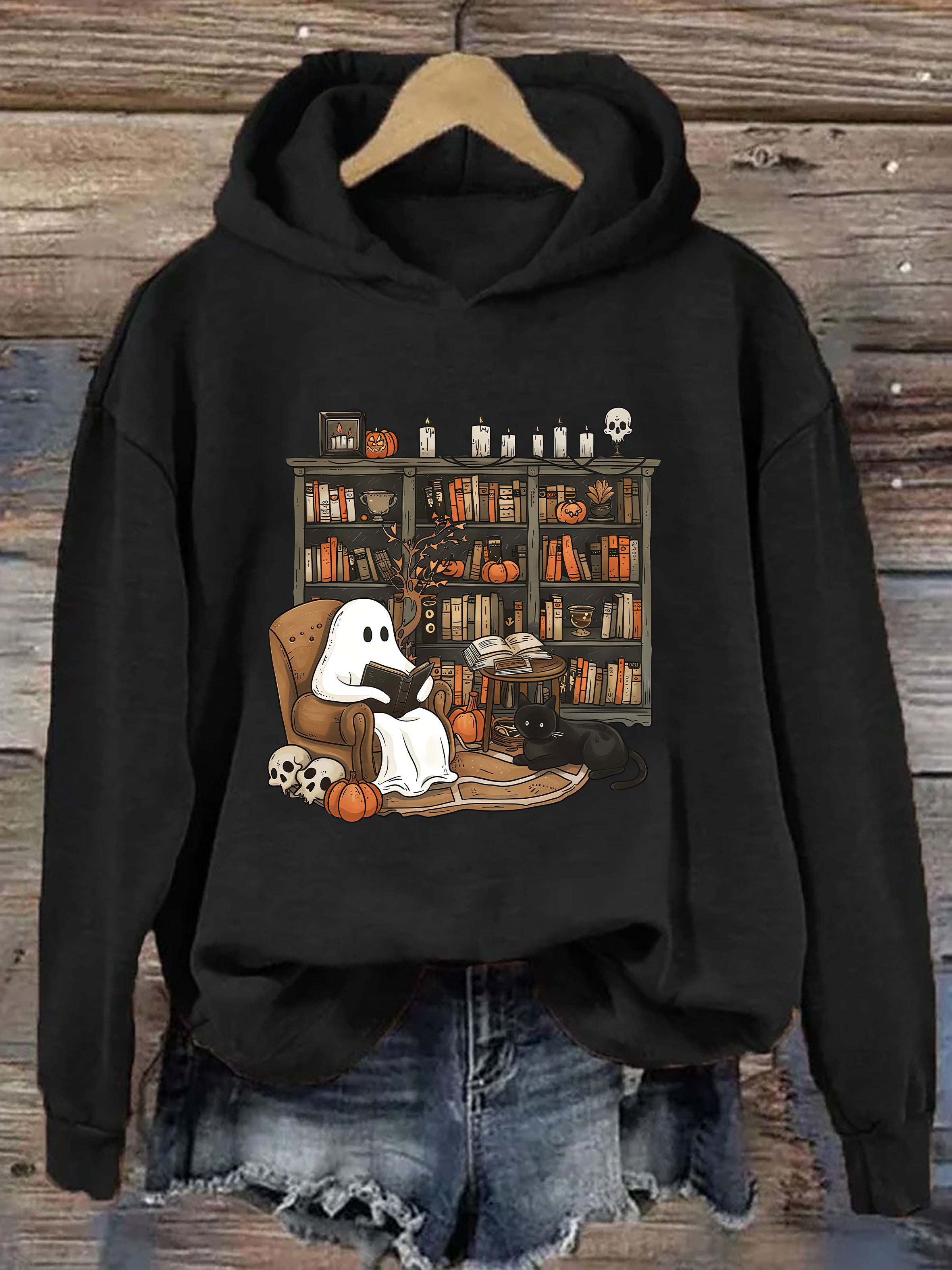 Retro Ghost Reading Books Hoodie