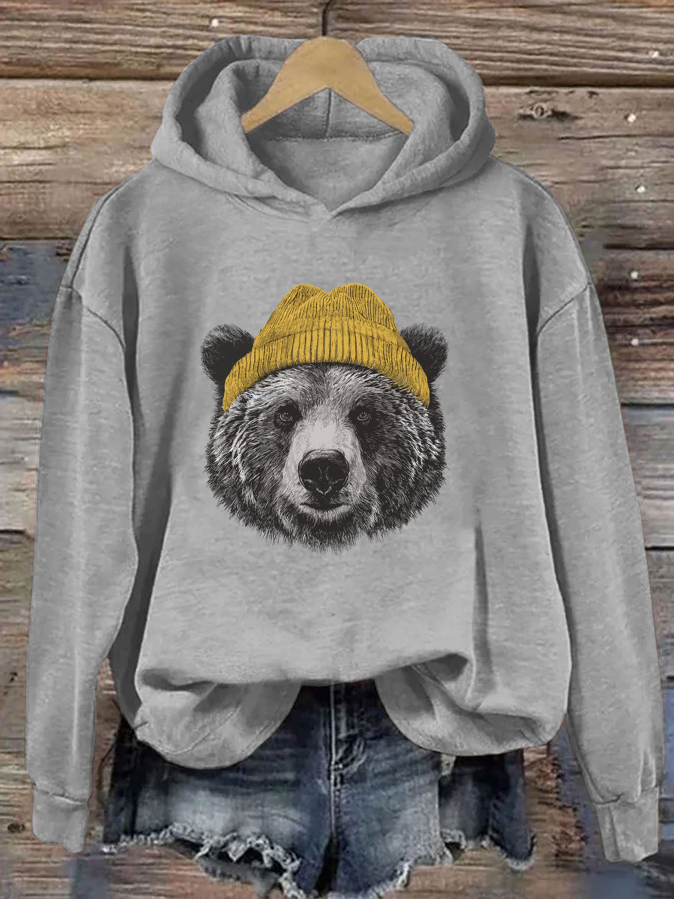 Grizzly Bear in Beanie Hoodie