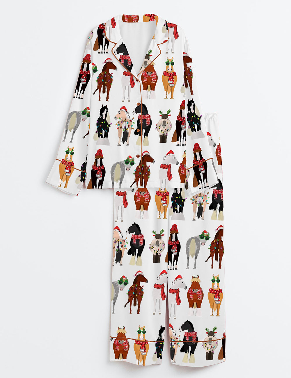 Women's Funny Horse Christmas Satin Pajama Set