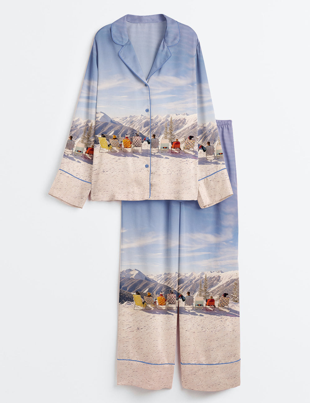 Vintage Skiing Adventurous Outdoor Dining Spots Apres Ski Long Sleeve Satin Pajama Set