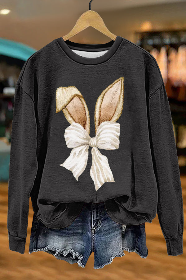 Cute Bow Easter Bunny Print Sweatshirt