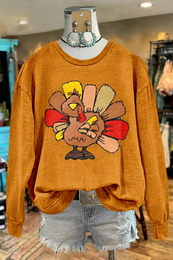 Unique Thanksgiving Turkey Print Sweatshirt