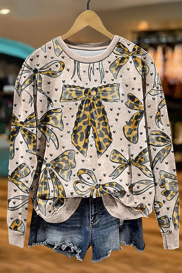 Cozy Bow Leopard Print Sweatshirt