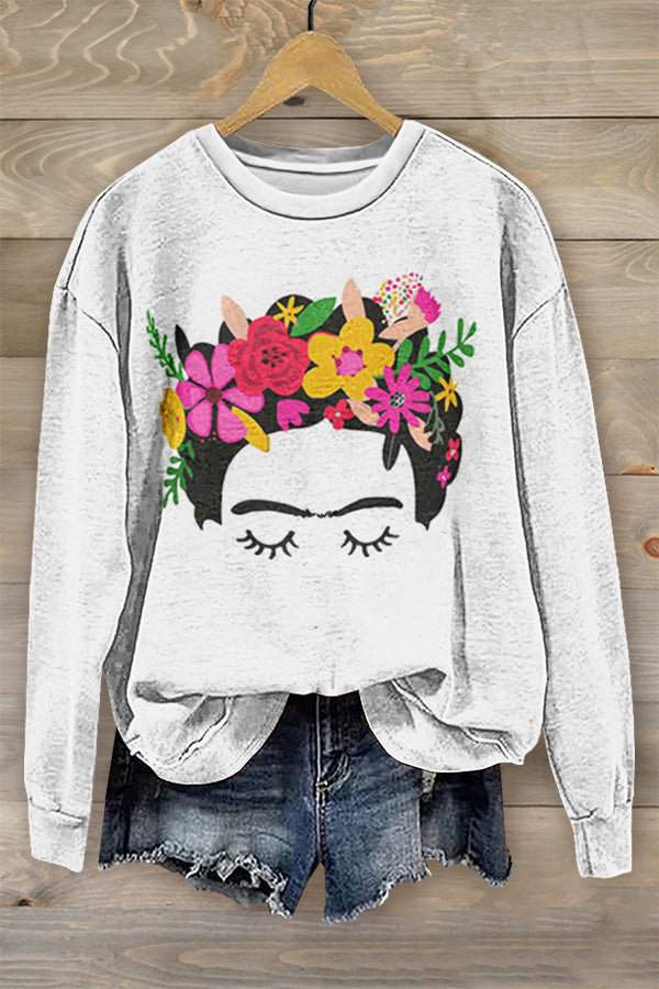 Cute Frida Floral Print Sweatshirt