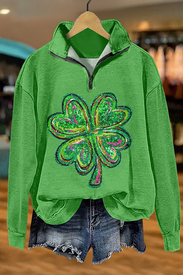 Shiny Shamrock Print Sweatshirt