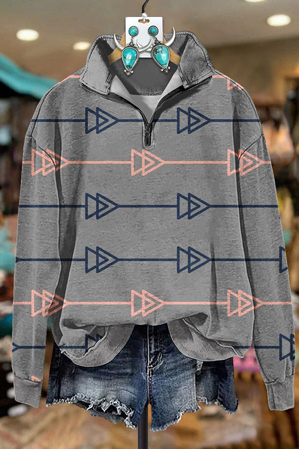 Western Simple Arrow Zipper Sweatshirt