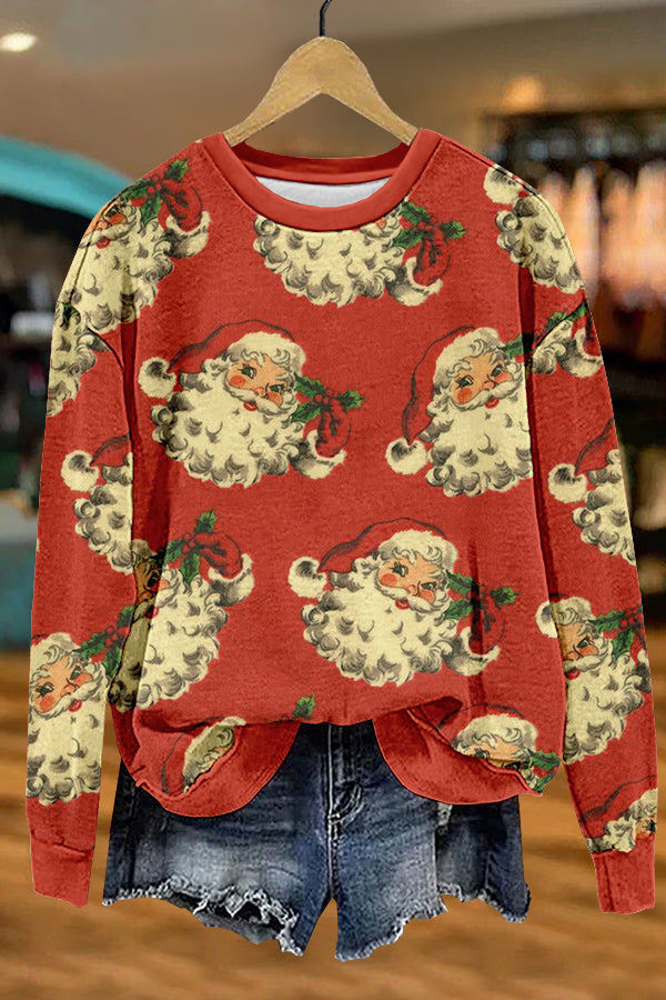 Retro Christmas Santa Claus Print Sweatshirt