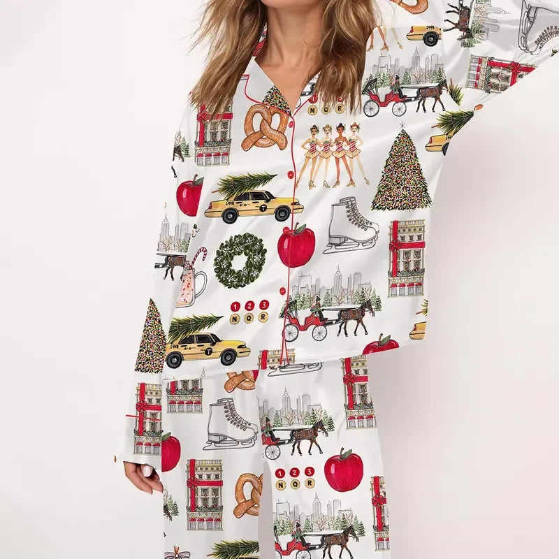 Long Sleeve Christmas In New York Pajama Set For Women