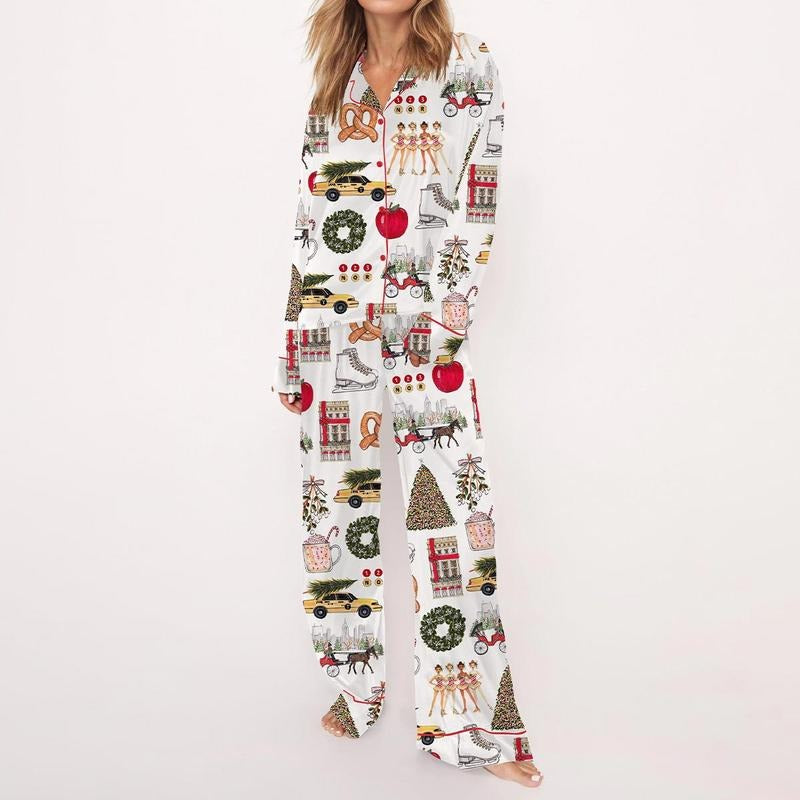 Long Sleeve Christmas In New York Pajama Set For Women