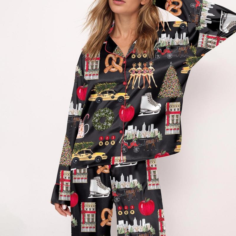 Long Sleeve Christmas In New York Pajama Set For Women