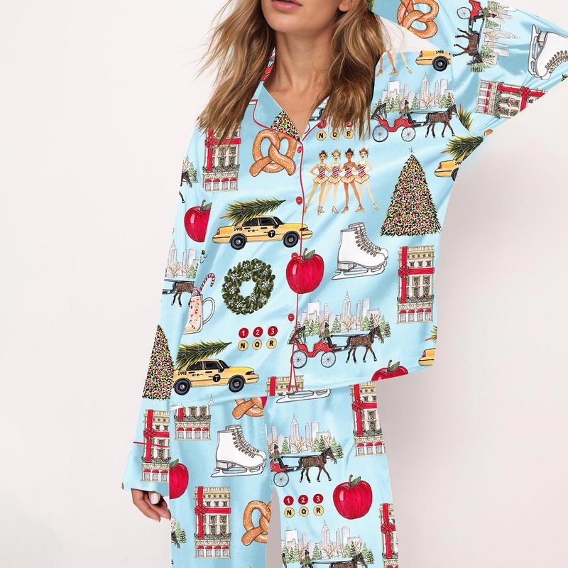 Long Sleeve Christmas In New York Pajama Set For Women