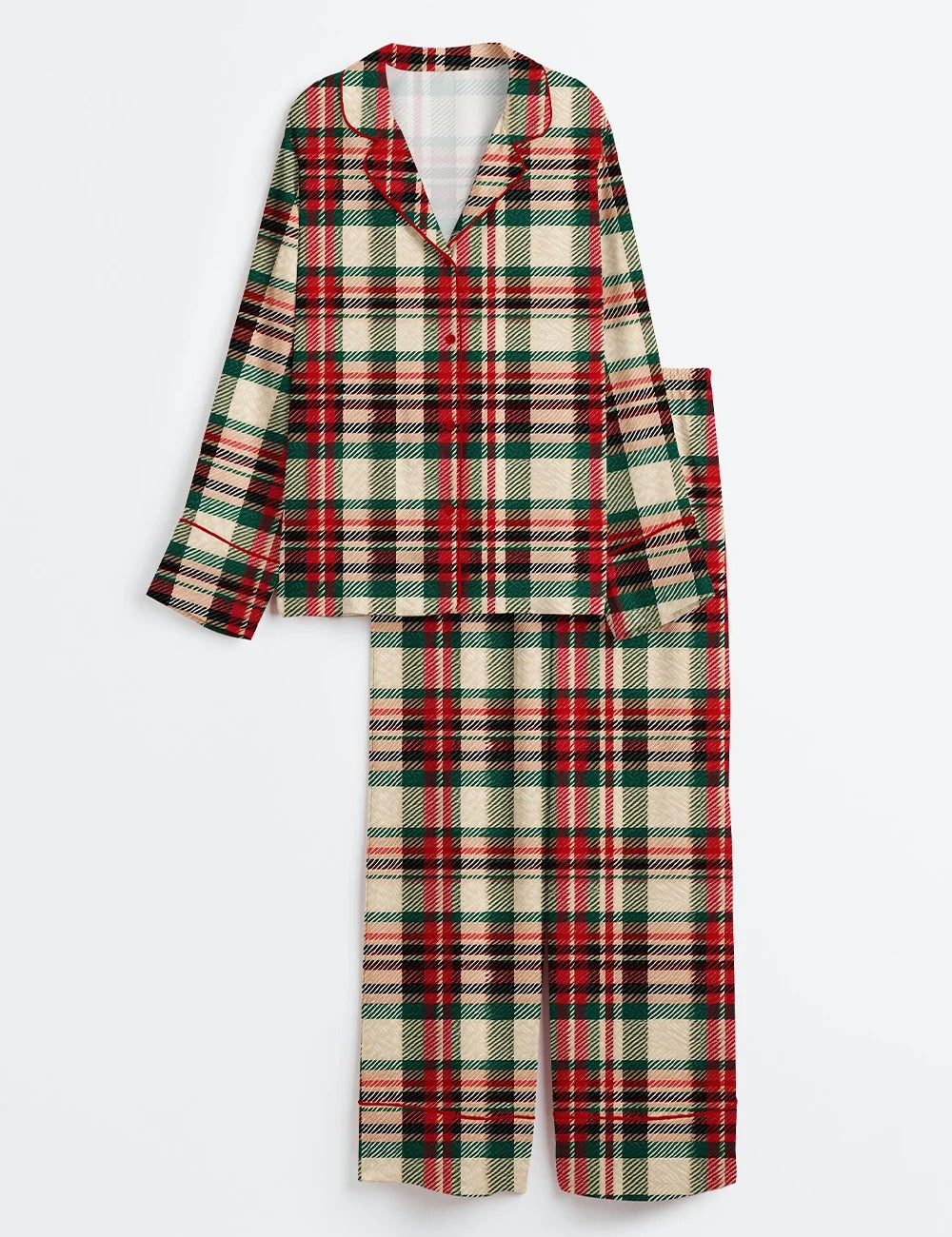 Long Sleeve Christmas Plaid Pajama Set