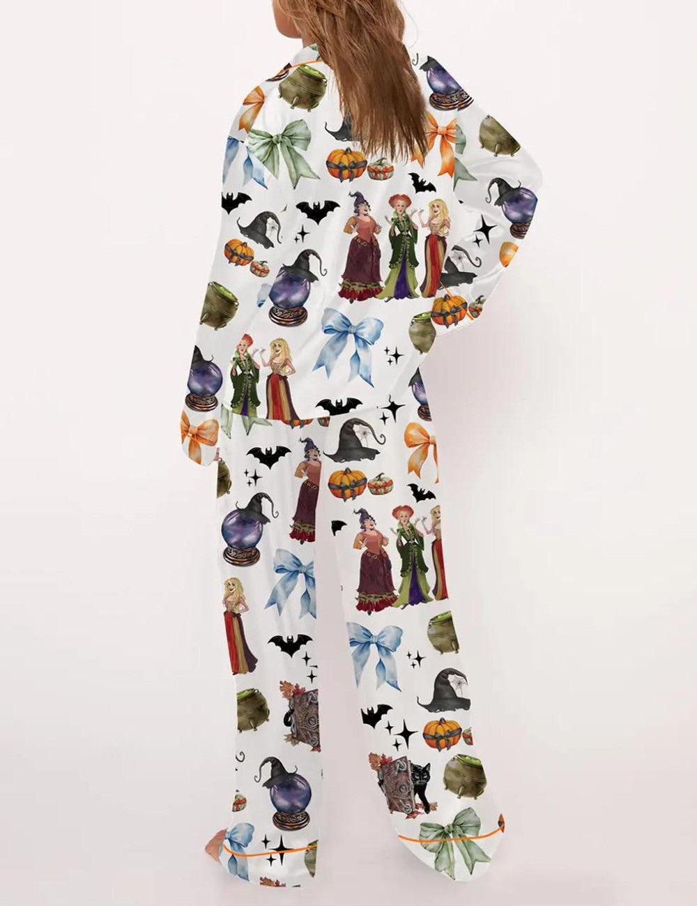 Long Sleeve Retro Halloween Bad Witches Satin Pajama Set