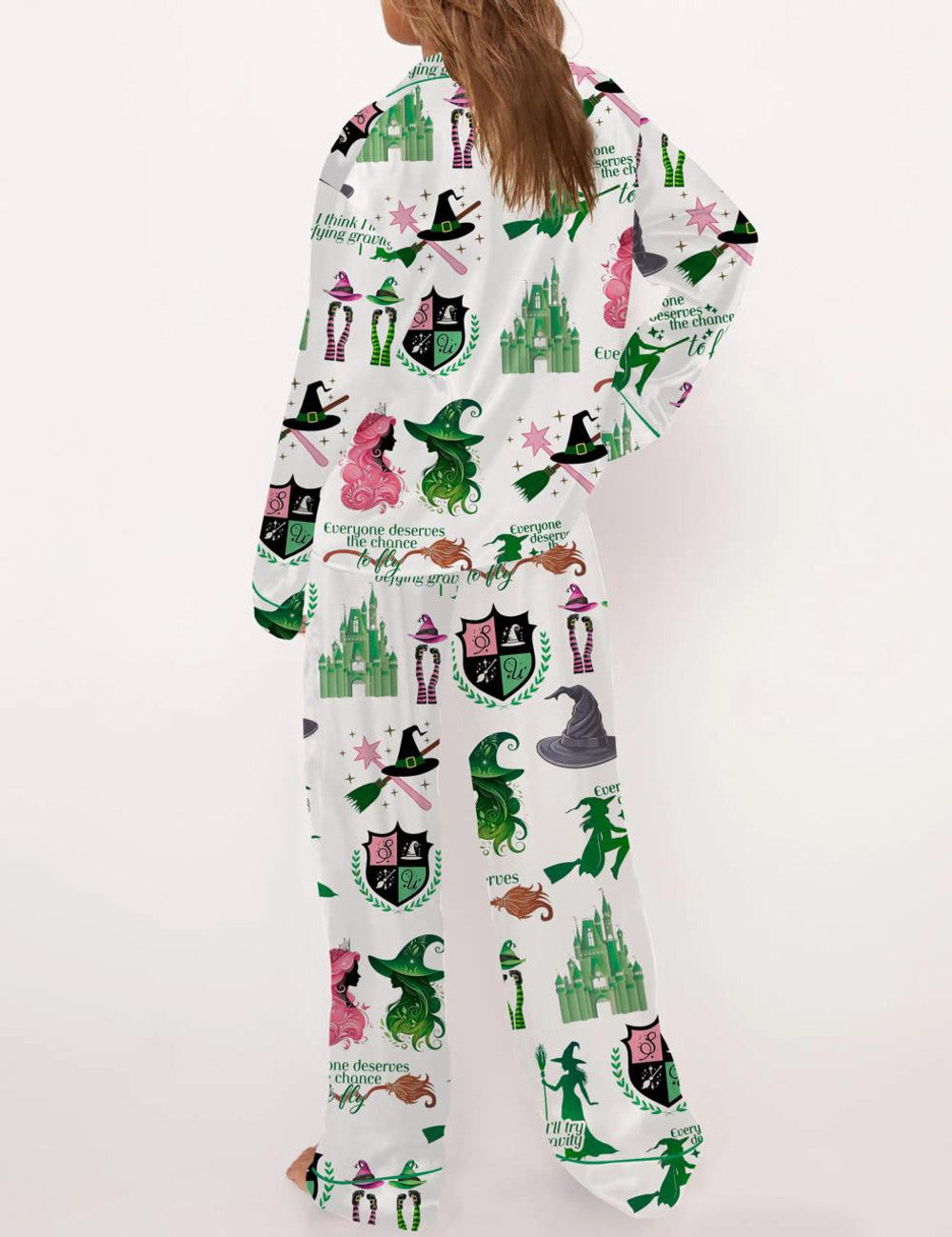 Long Sleeve Wicked Musical Movie Satin Pajama Set For Women