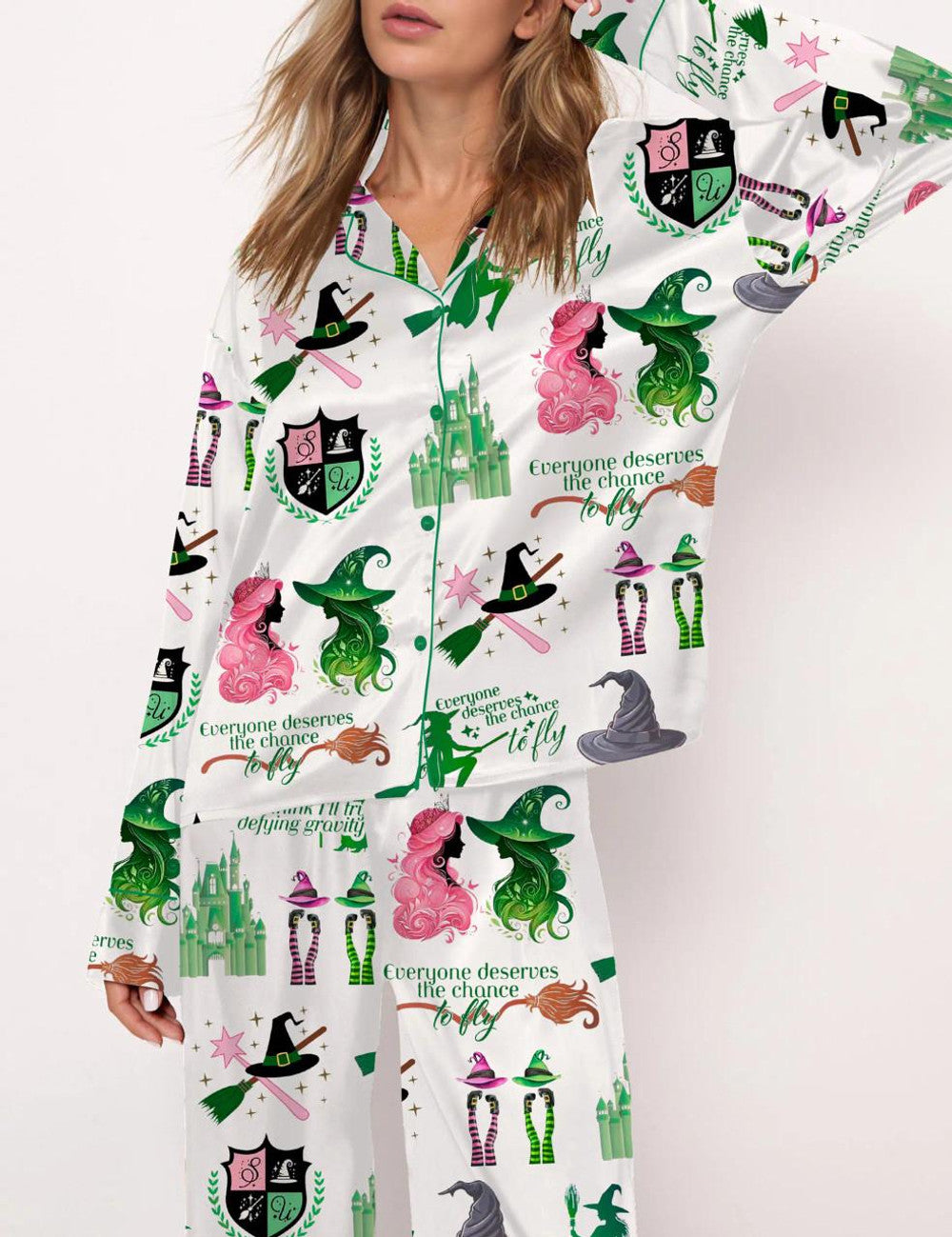 Long Sleeve Wicked Musical Movie Satin Pajama Set For Women