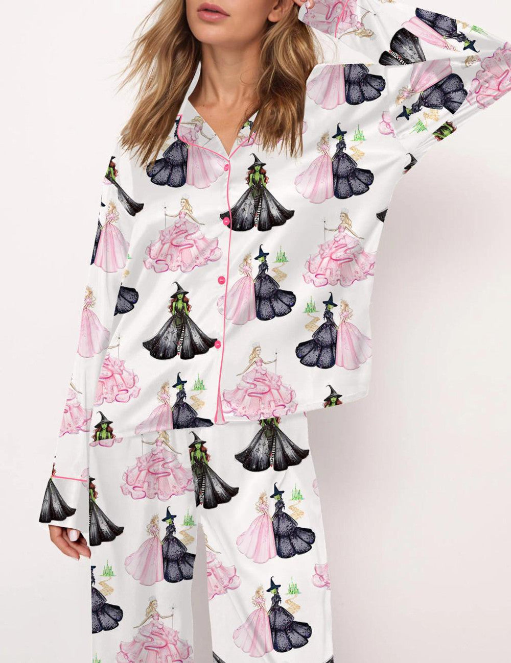 Long Sleeve Wicked Print Satin Pajama Set For Women