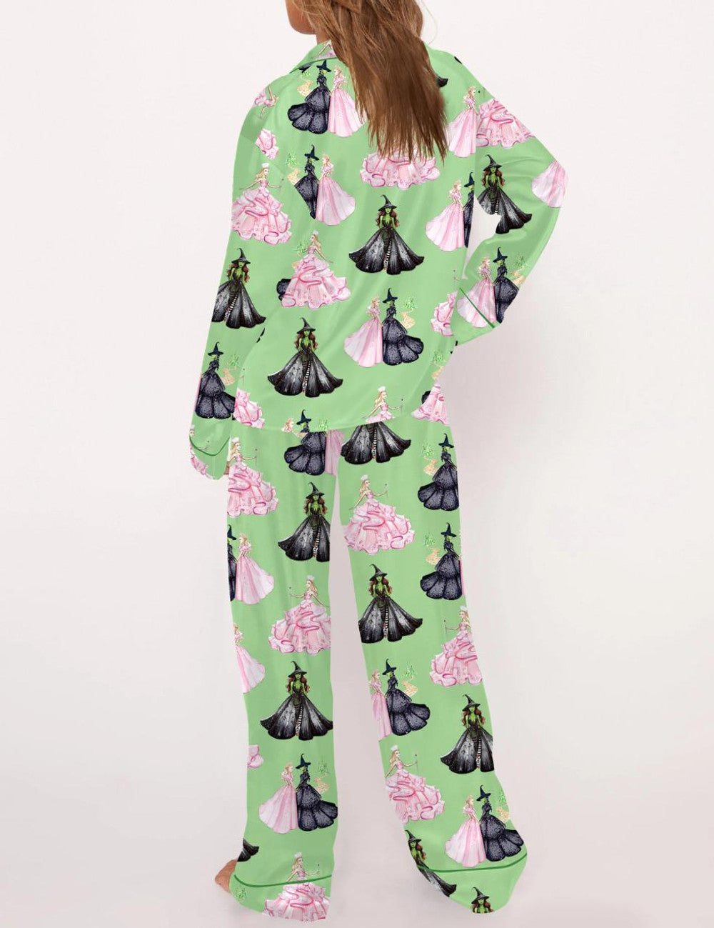 Long Sleeve Wicked Print Satin Pajama Set For Women
