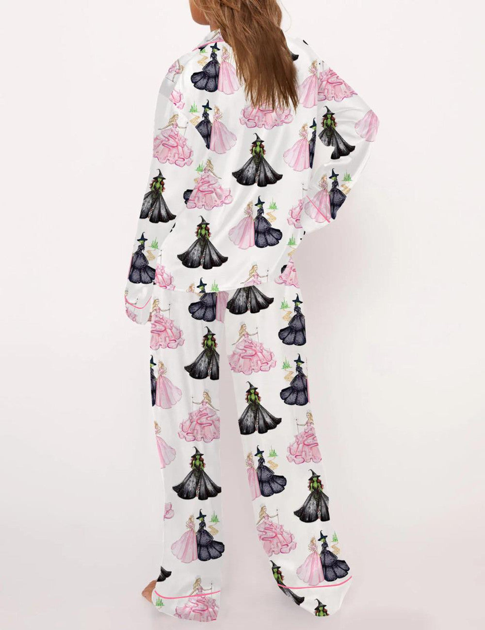 Long Sleeve Wicked Print Satin Pajama Set For Women