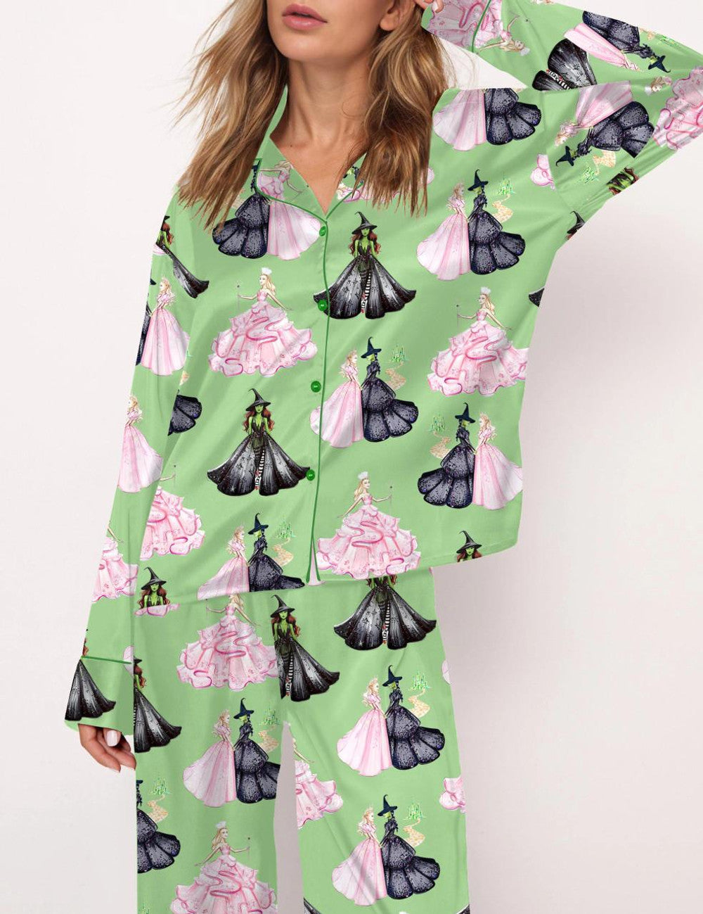 Long Sleeve Wicked Print Satin Pajama Set For Women