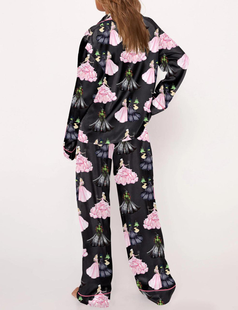 Long Sleeve Wicked Print Satin Pajama Set For Women